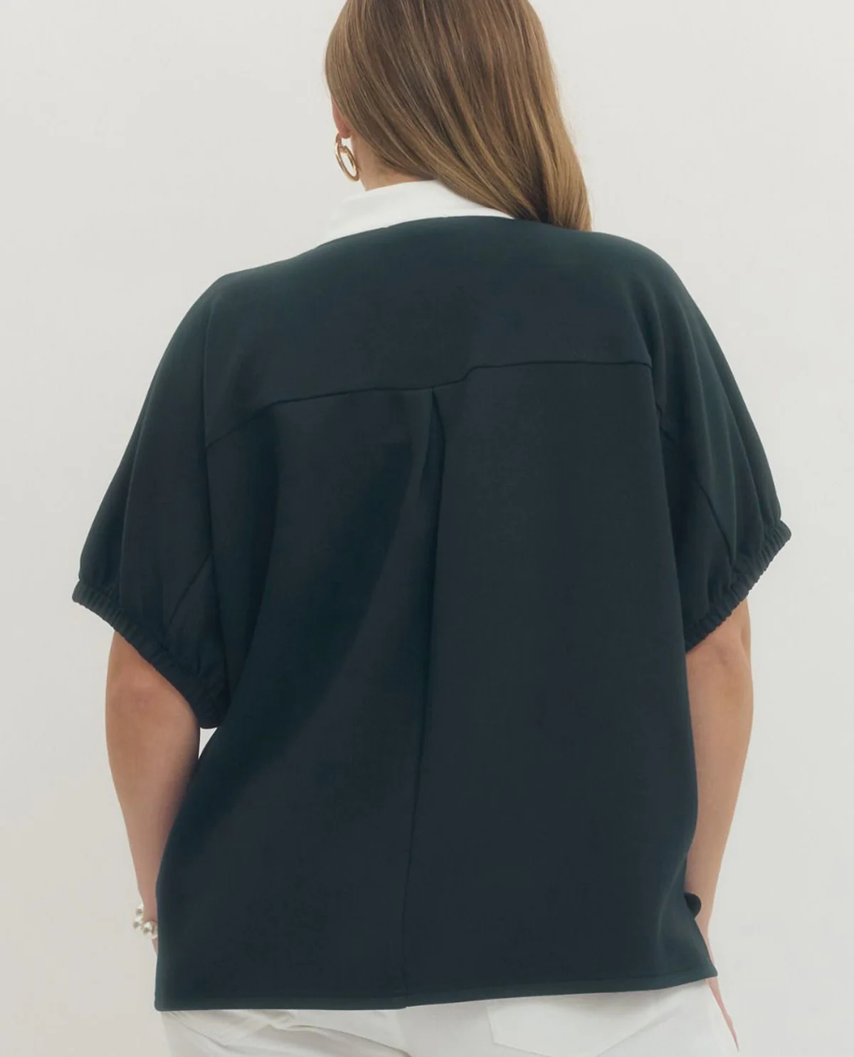Entro Solid Dolman Top With Contrast V-Neck Trim Navy - Image 2