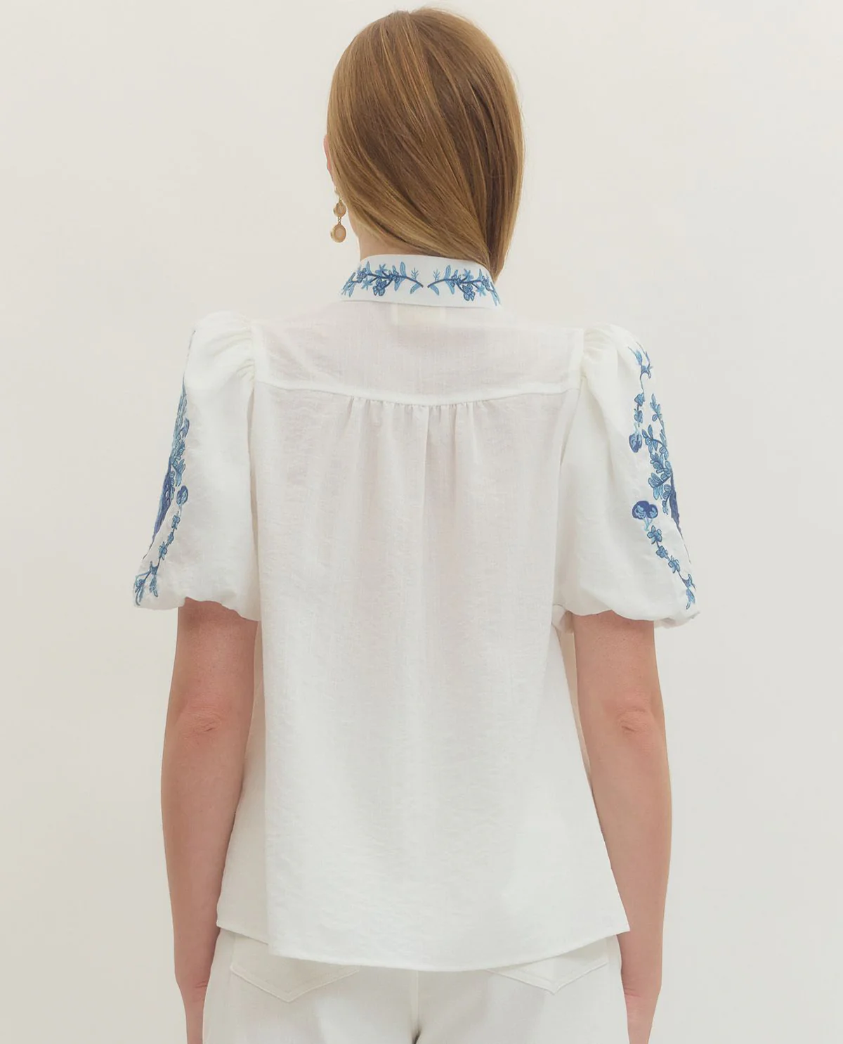 Entro Solid Top With Embroidered Trim Ivory - Image 2