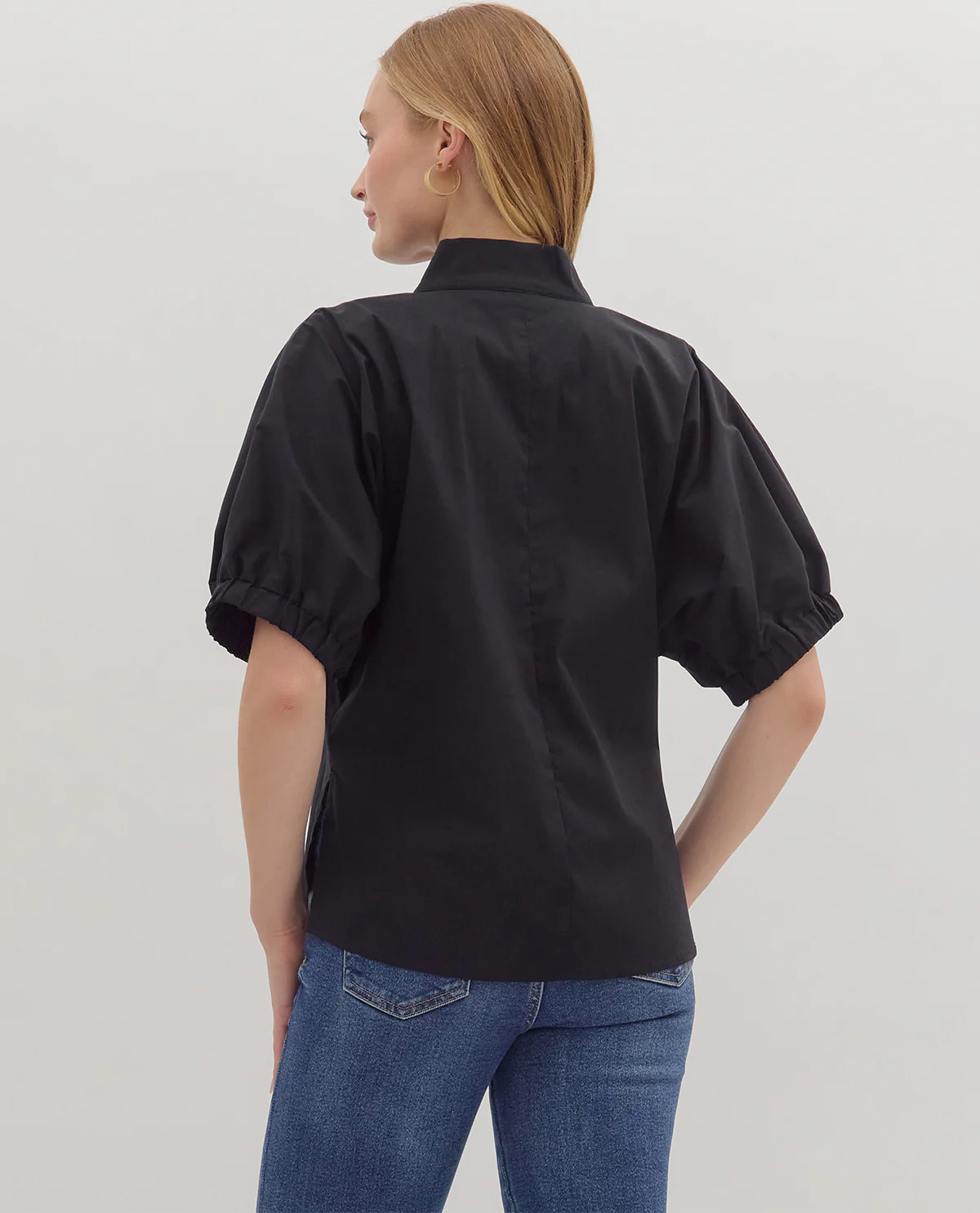 Entro Solid V-Neck Puff Sleeve Top - Image 2