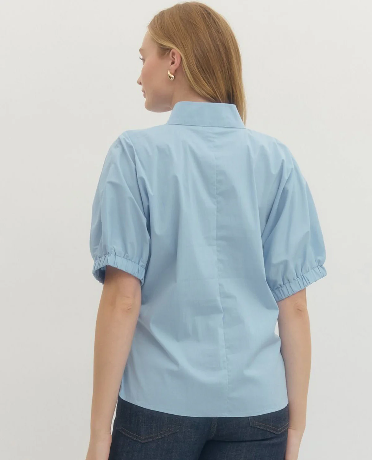 Entro Solid V-Neck Puff Sleeve Top - Image 5