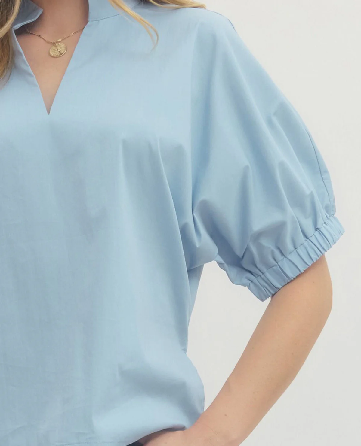 Entro Solid V-Neck Puff Sleeve Top - Image 6
