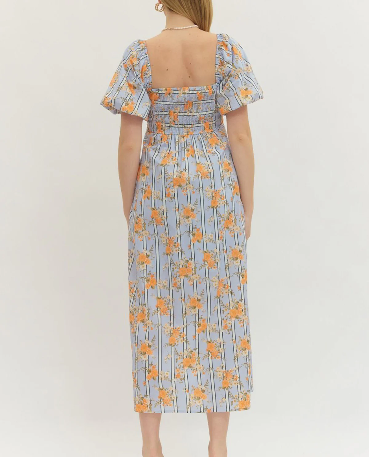Entro Square Neck Print Dress Blue - Image 2
