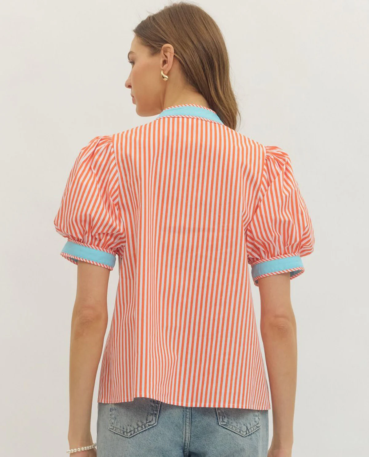 Entro Stripe Puff Sleeve Top Orange - Image 2