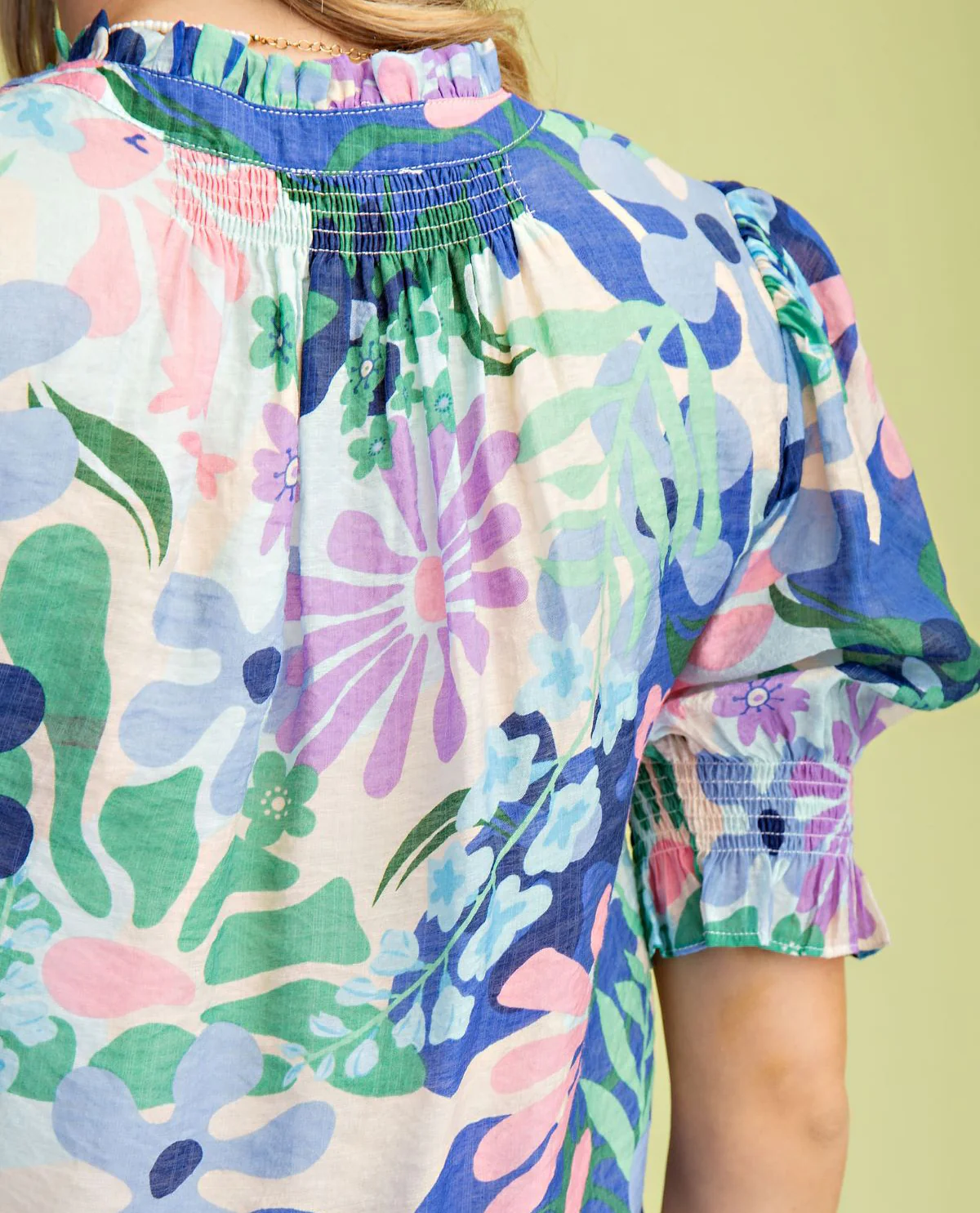 Gigio Floral Blouse With Puff Sleeves Blue - Image 3