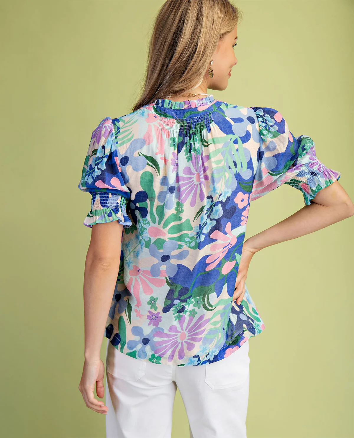Gigio Floral Blouse With Puff Sleeves Blue - Image 4