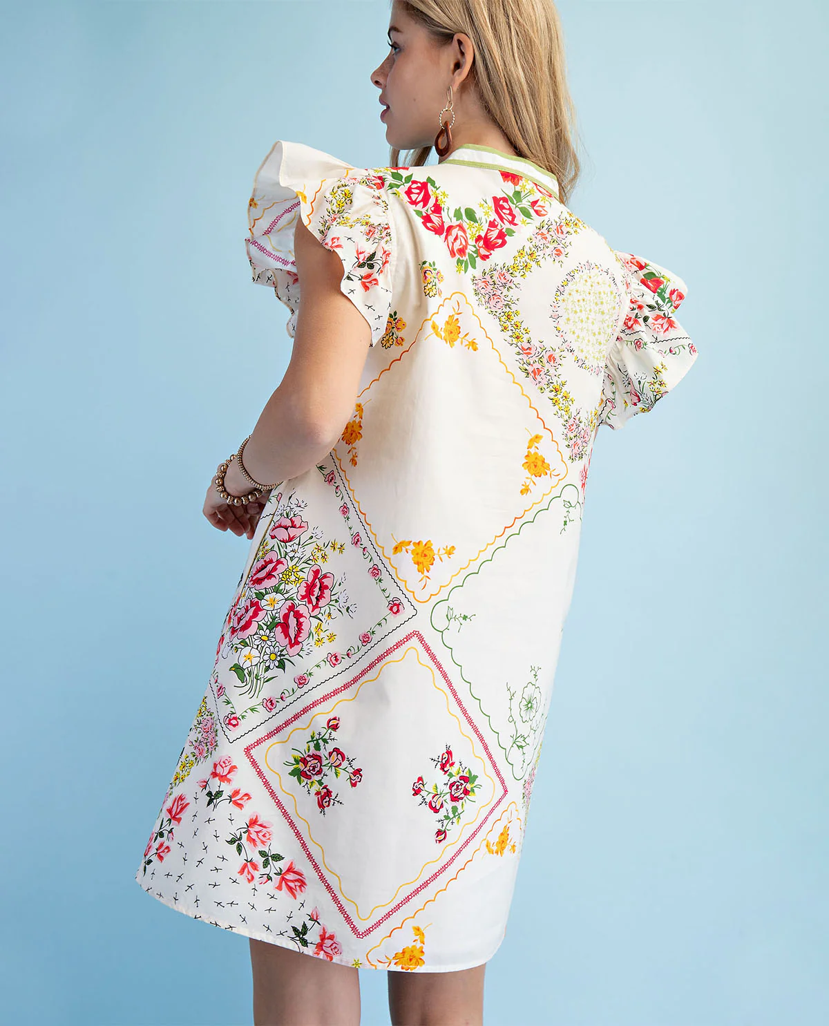 Gigio Floral Print Ruffle Sleeve Dress White - Image 3