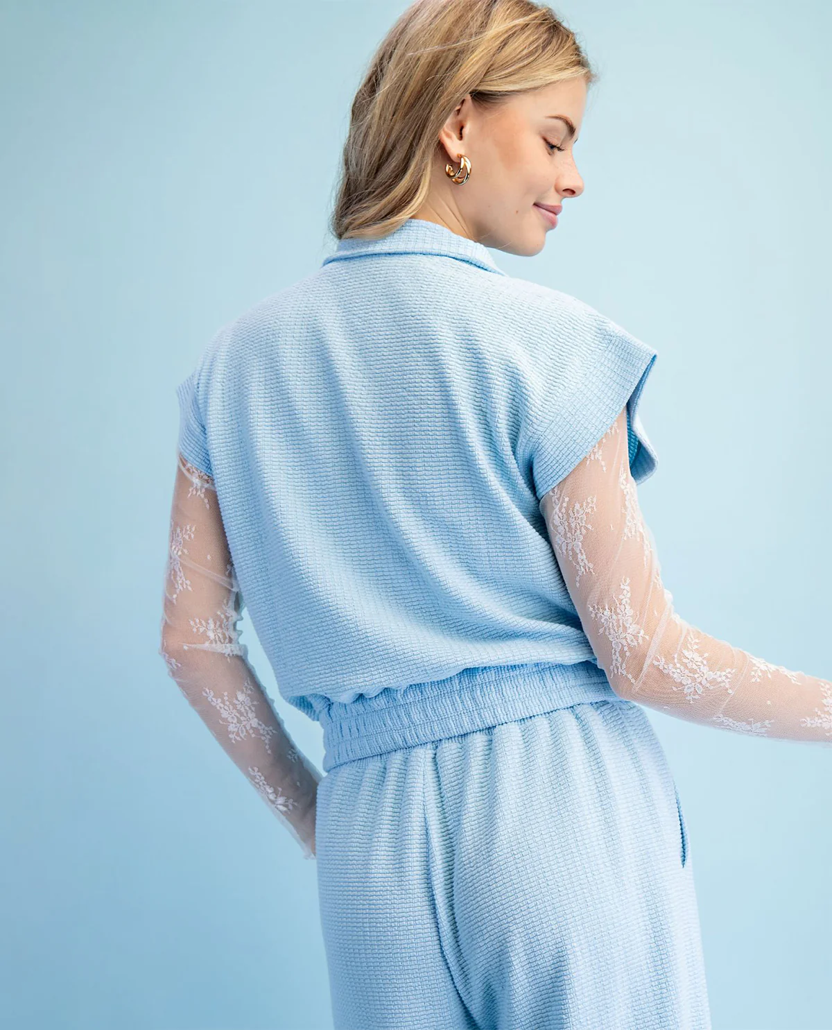 Gigio Knit Top With Zip Collar Neckline Sky Blue - Image 4