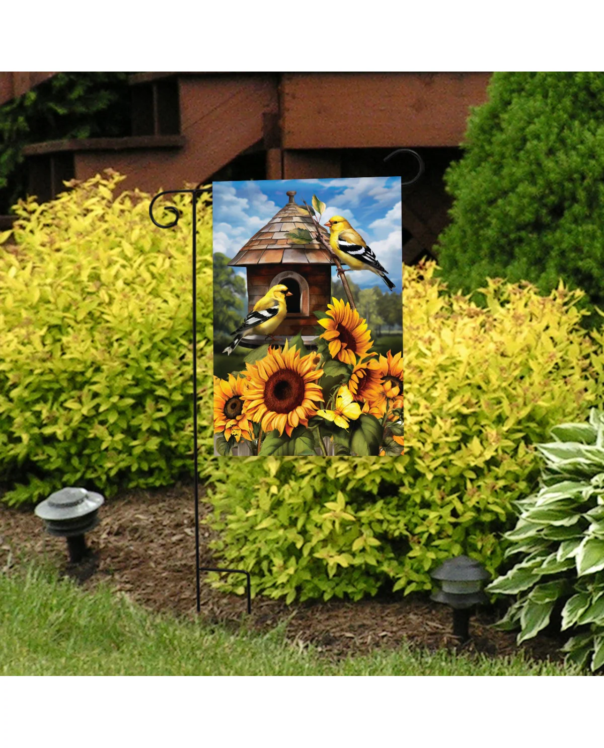 Goldfinches And Sunflowers Garden Flag - Image 2