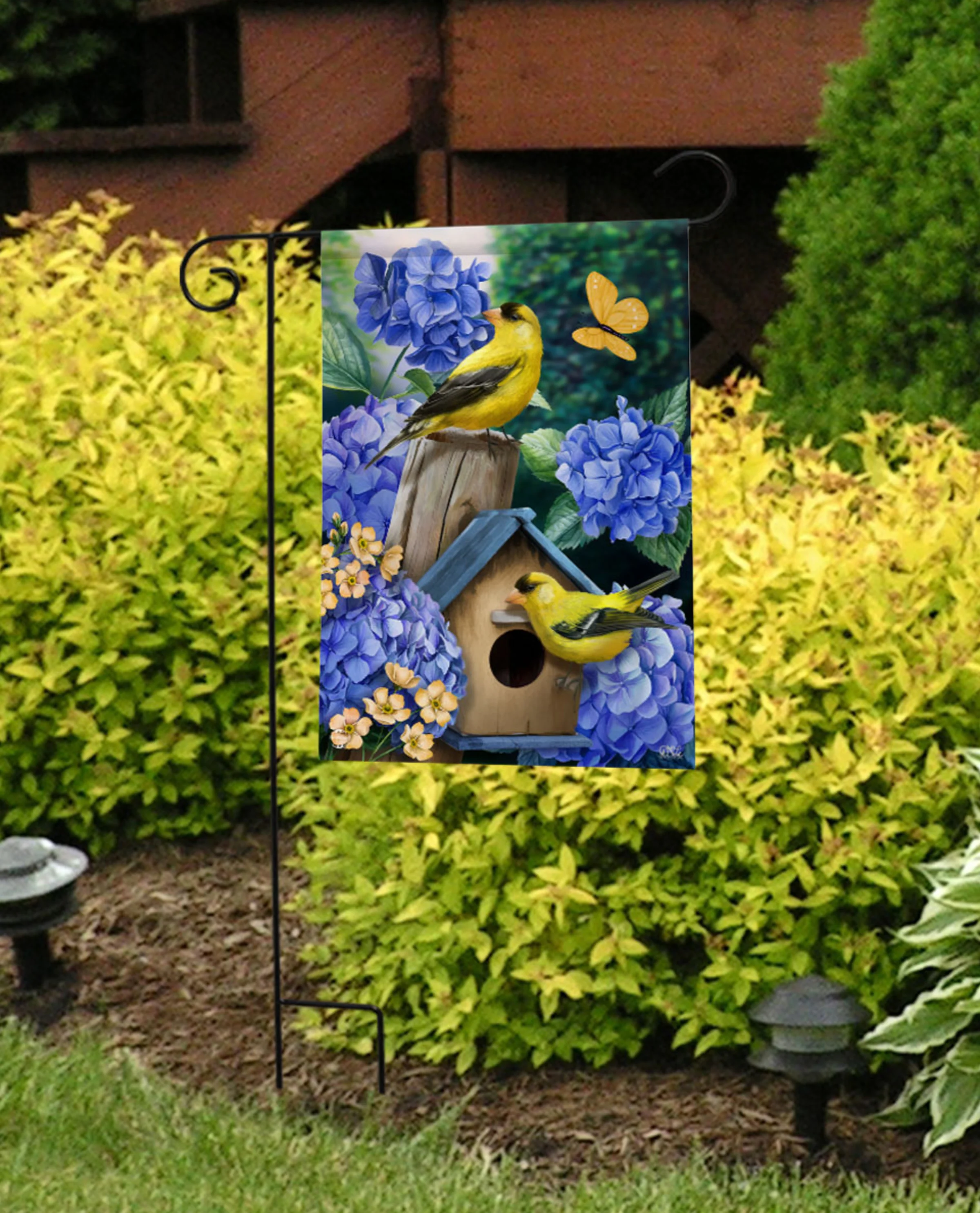Goldfinches & Hydrangeas Garden Flag - Image 3