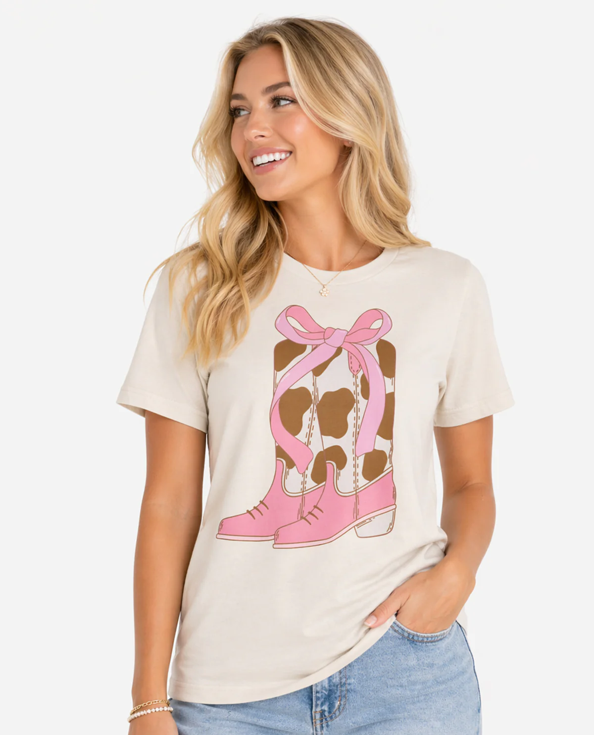 Hide Boots Short Sleeve Screen Tee Natural - Image 2
