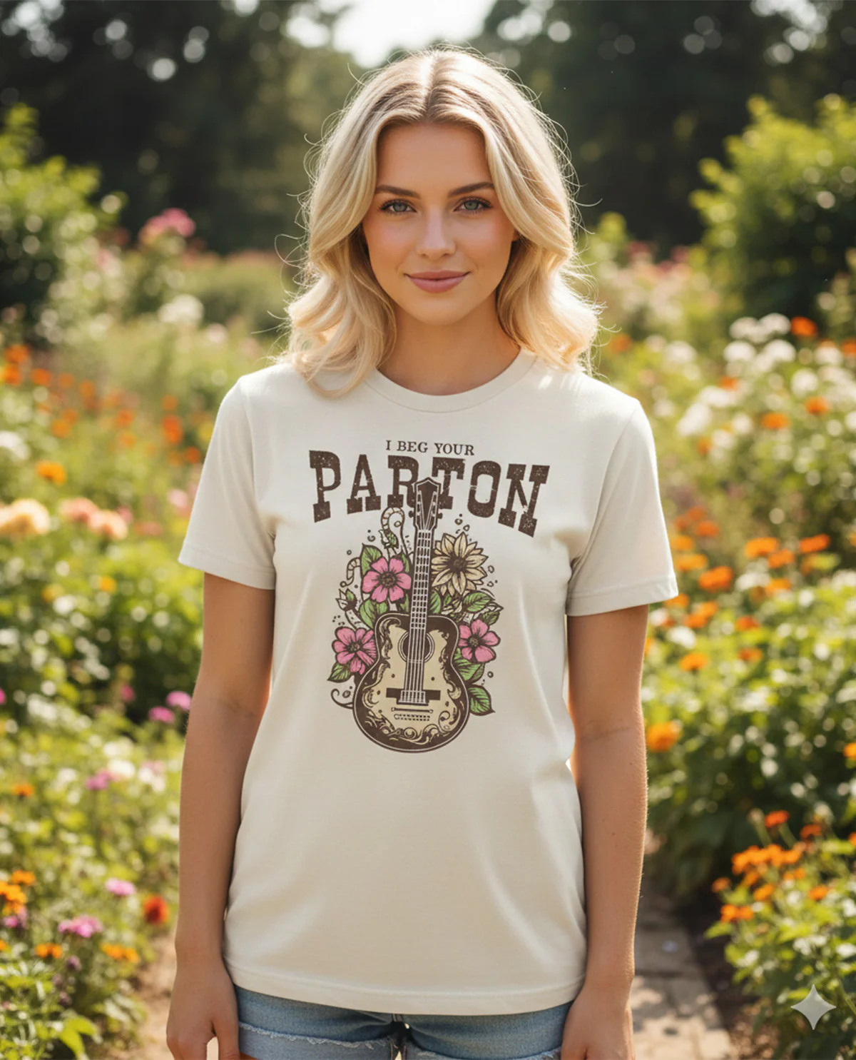 I Beg Your Parton Short Sleeve Screen Tee Natural - Image 2