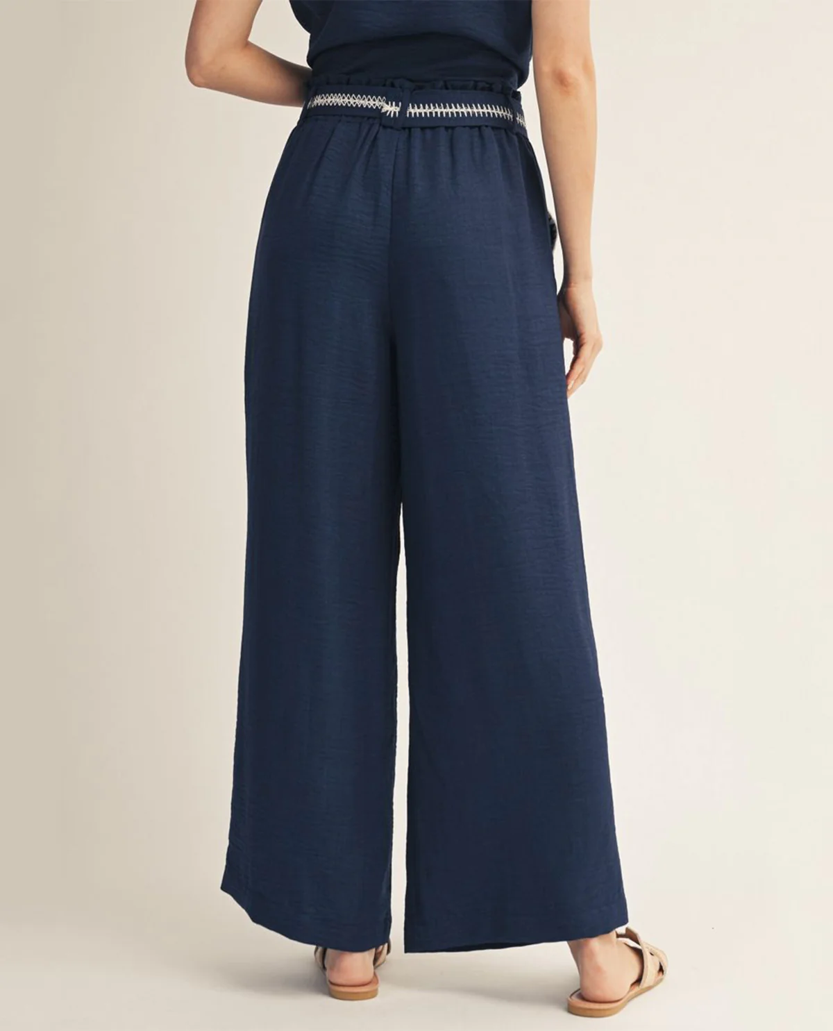 Jodifl Belted Soft Wide Leg Pant Navy - Image 3