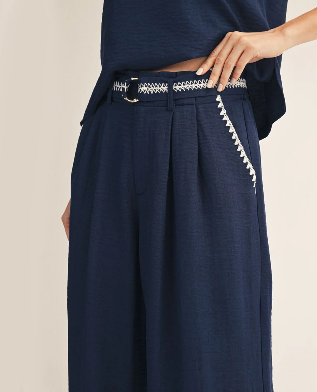 Jodifl Belted Soft Wide Leg Pant Navy - Image 4