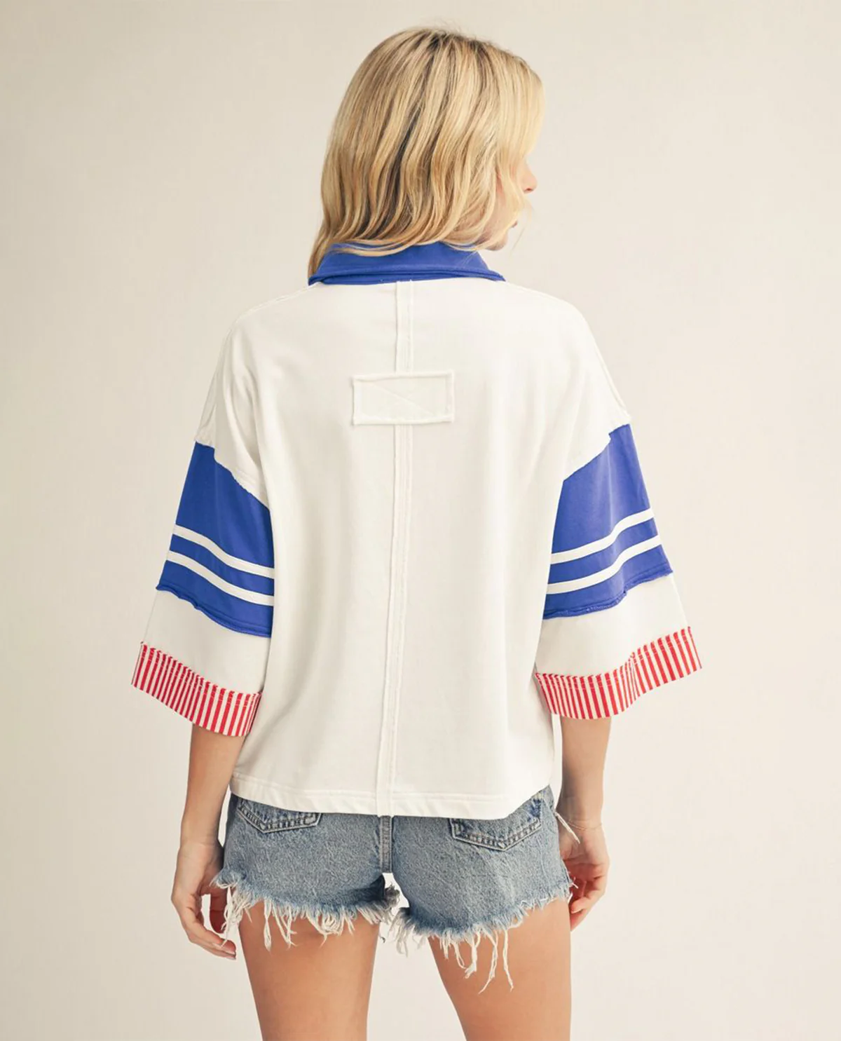 Jodifl Color Block Top With Stripe Henley Off White - Image 2