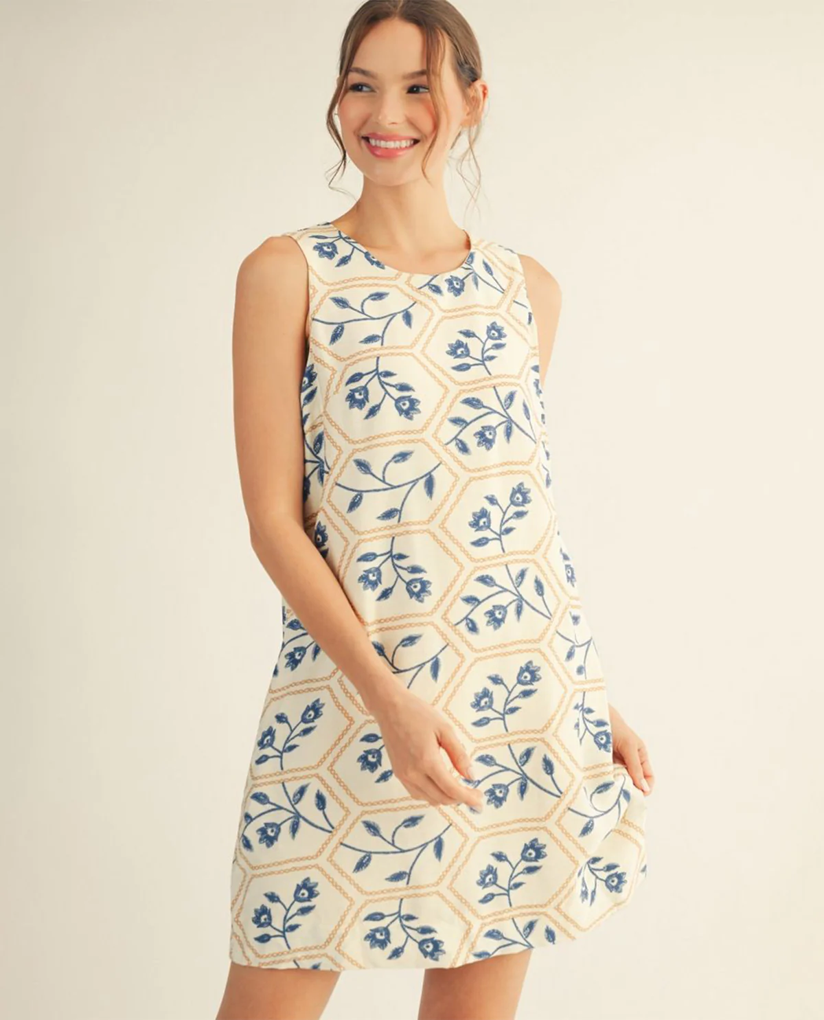Jodifl Floral Embroidered Shift Dress Blue - Image 3
