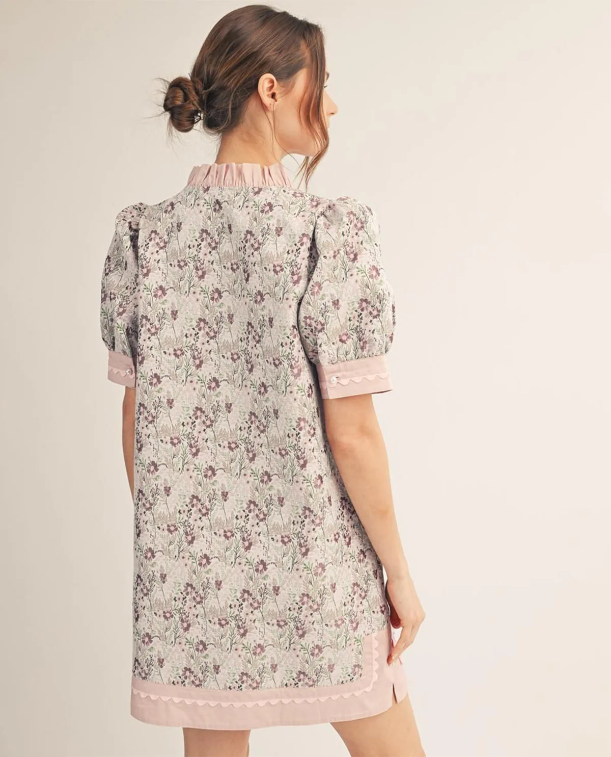 Jodifl Floral Jacquard Shift Dress With Contrast Trim Pink - Image 3