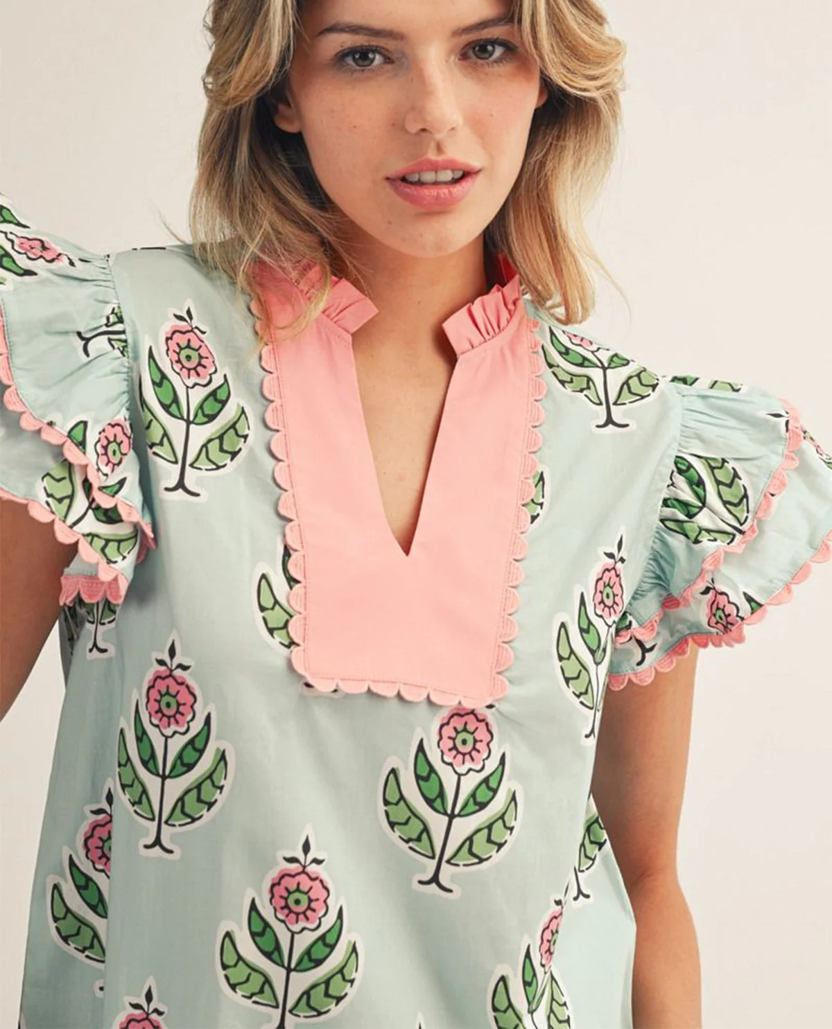Jodifl Flutter Sleeve Top With Solid Trim Mint - Image 3