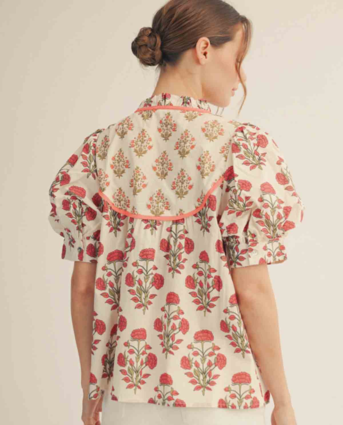 Jodifl Mixed Print Puff Sleeve Top Berry - Image 2