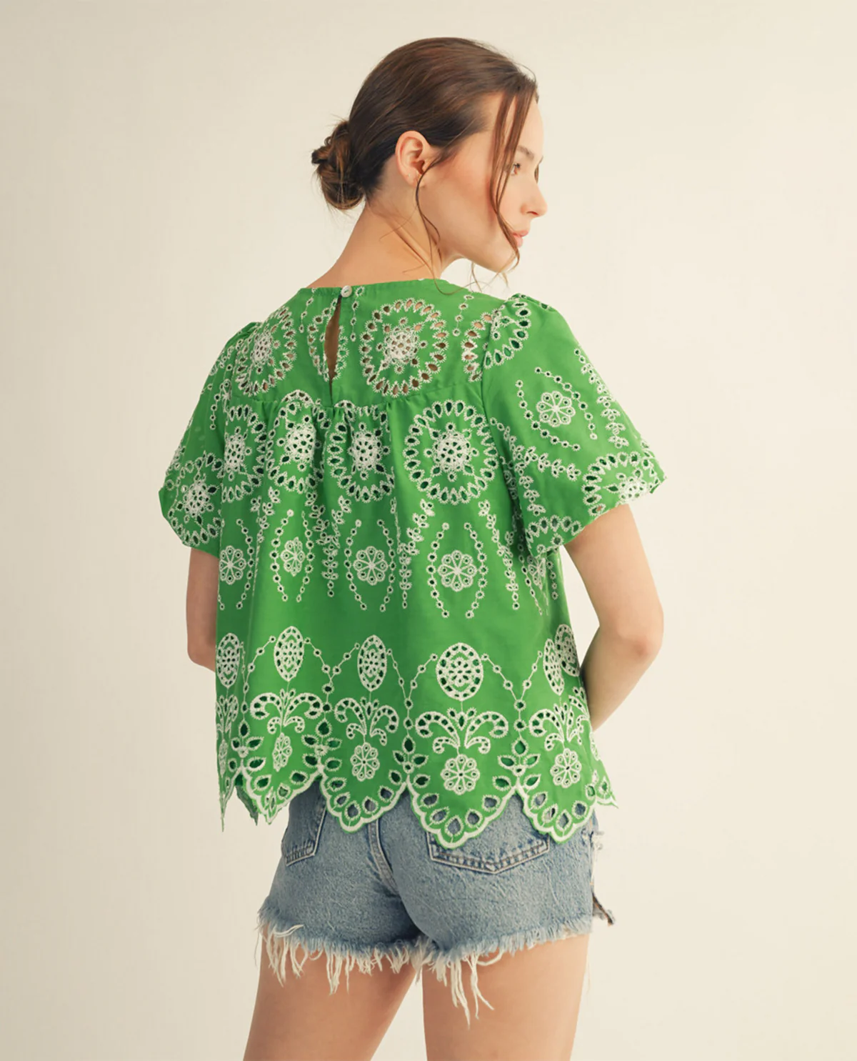 Jodifl Pointelle Top With Scallop Hem Green - Image 2