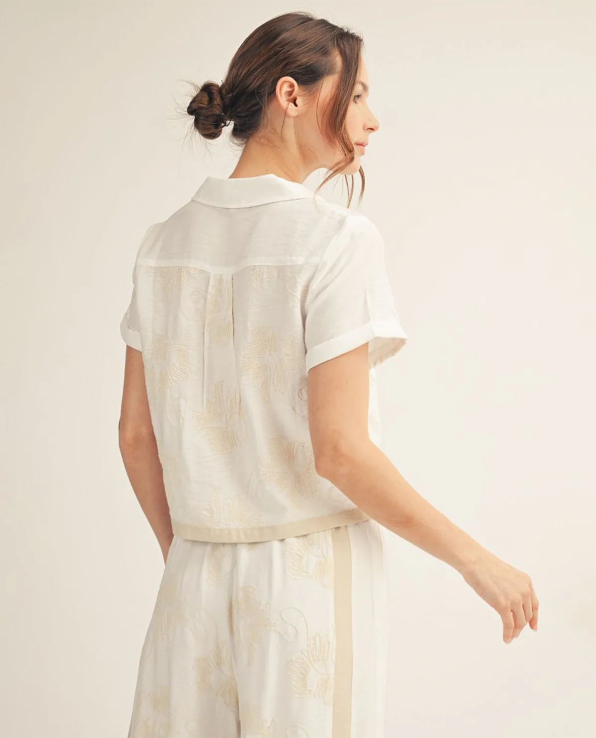 Jodifl Print Button Front Top With Solid Trim Off White - Image 2