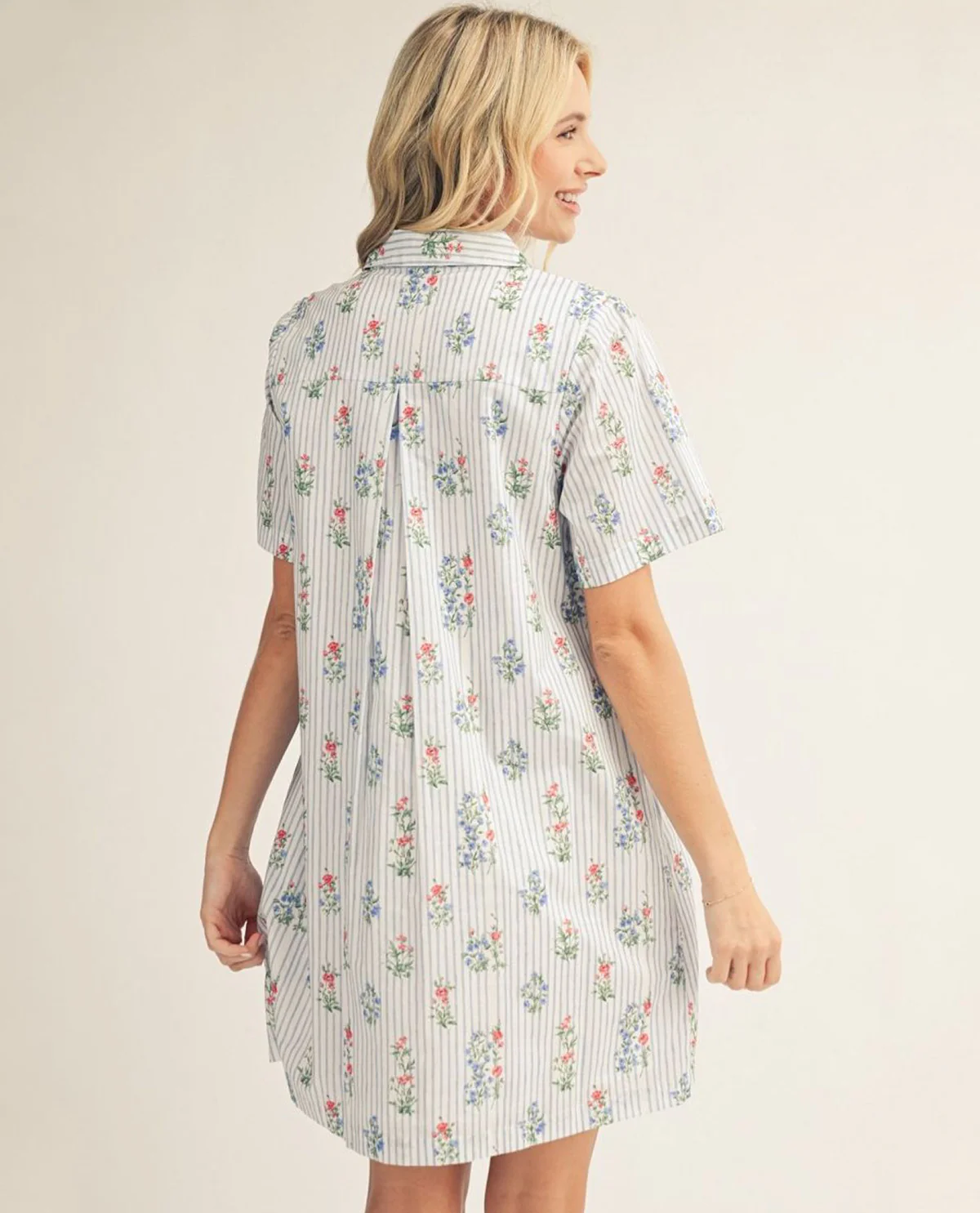 Jodifl Short Sleeve Stripe Floral Print Dress Blue - Image 2