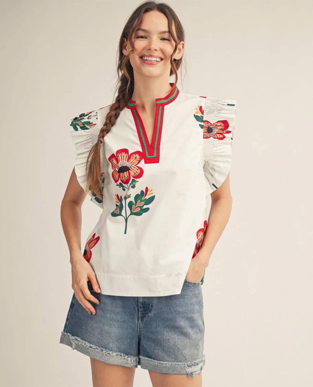 Jodifl Print Top With Contrast Trim White - Image 2