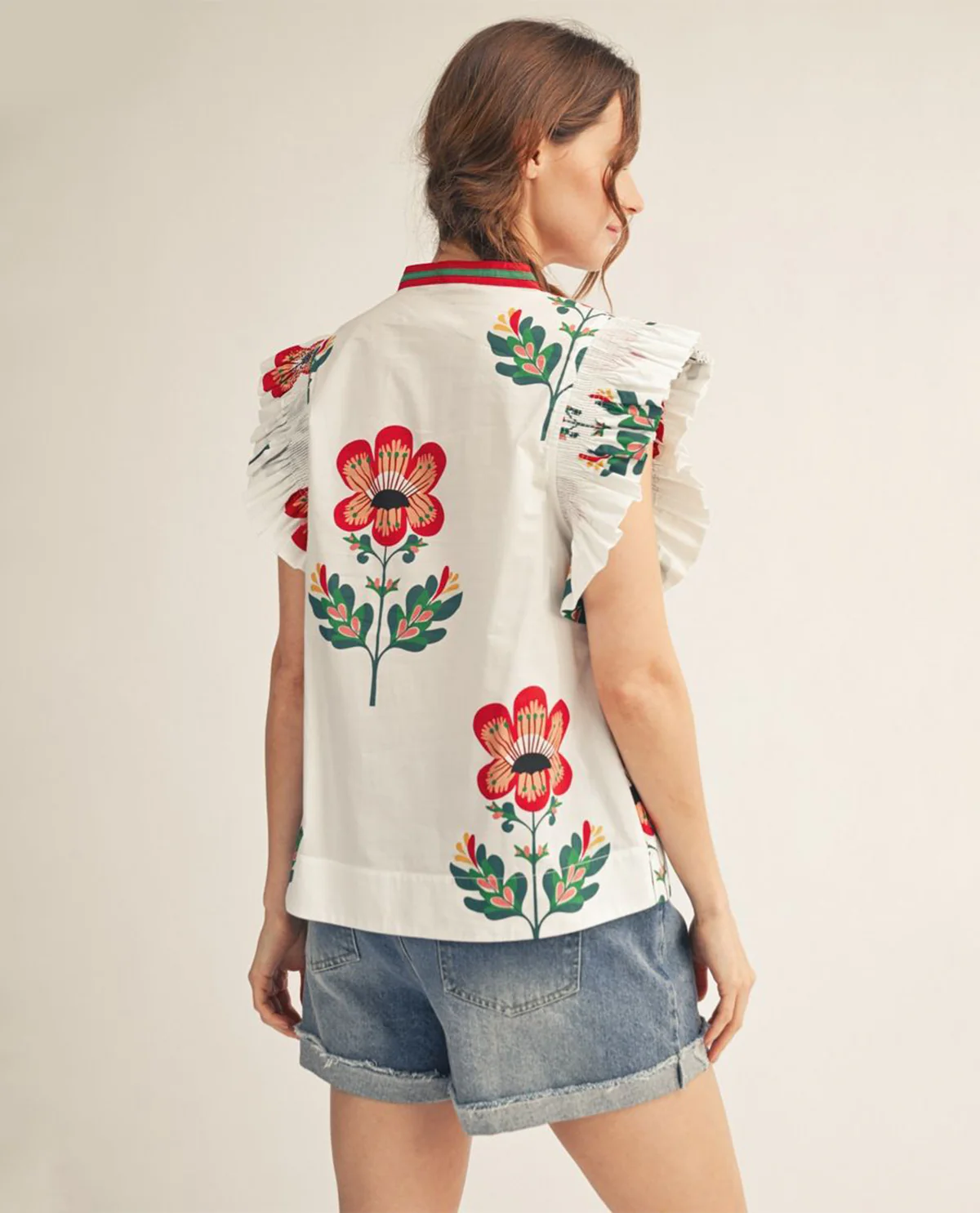 Jodifl Print Top With Contrast Trim White - Image 3