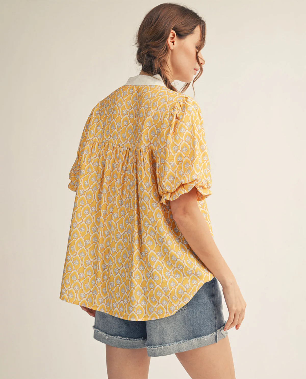 Jodifl Print Top With Solid Contrast Trim Yellow - Image 3