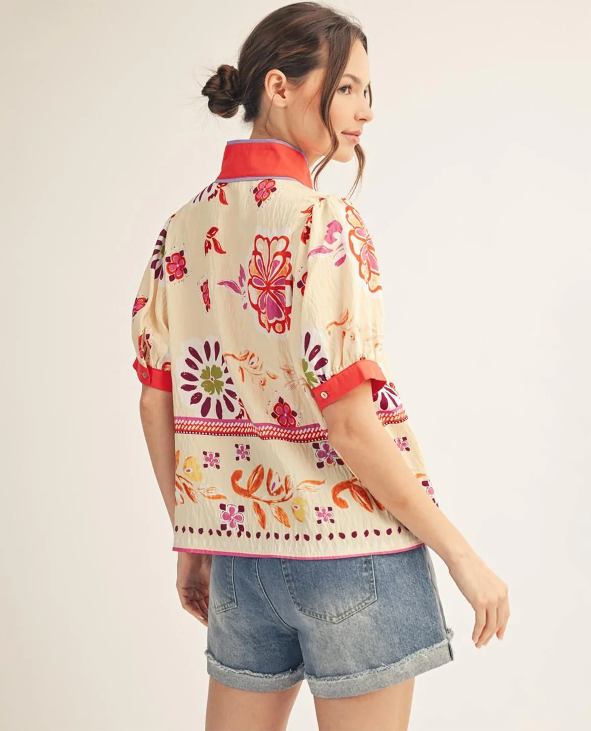 Jodifl Print Top With Solid Trim - Image 2