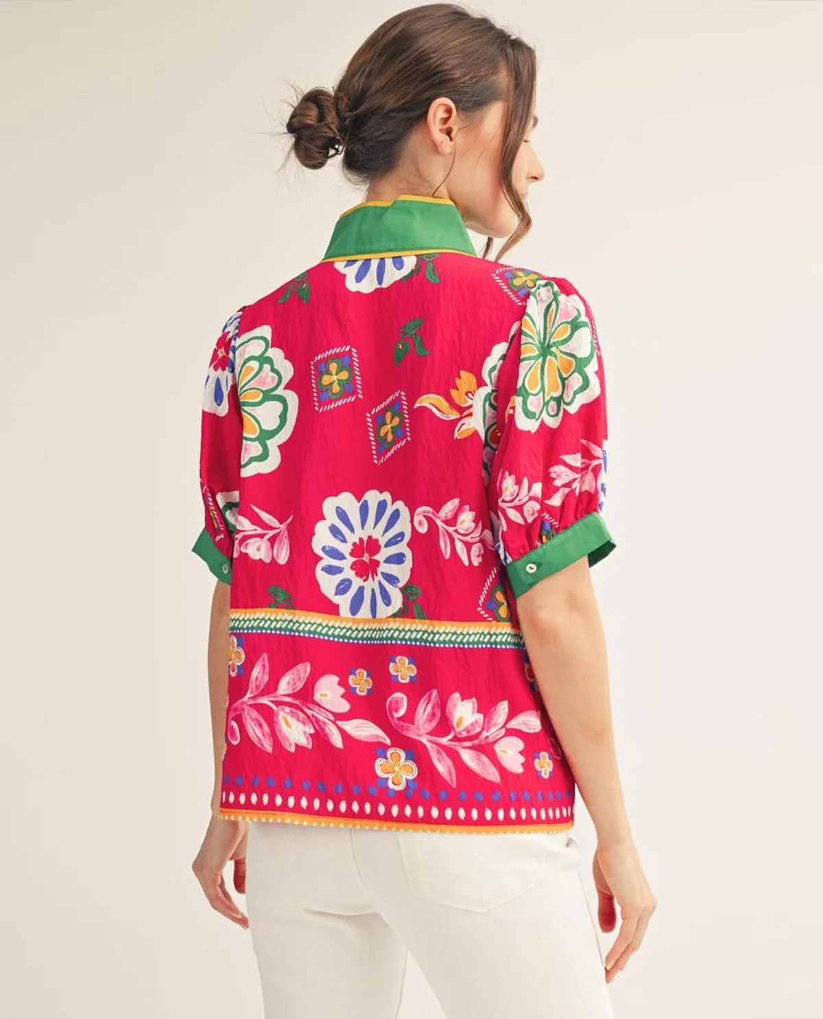Jodifl Print Top With Solid Trim - Image 4