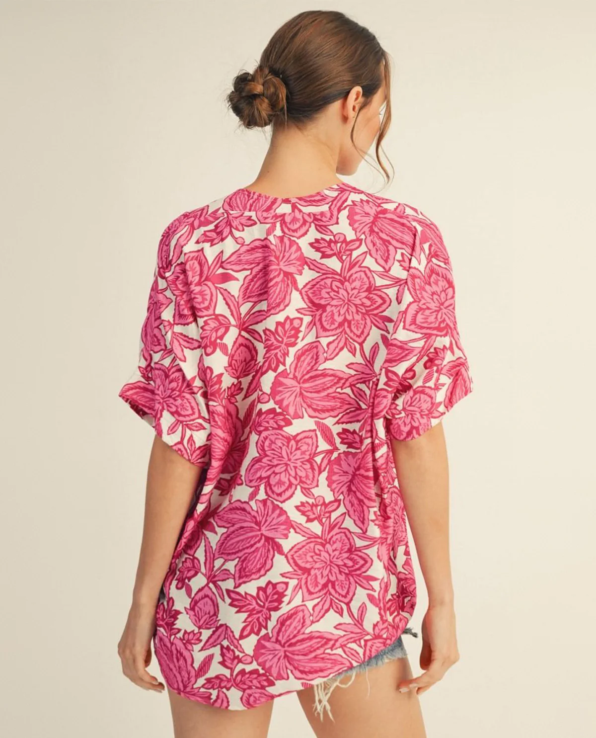 Jodifl Print V-Neck Dolman Top Fuchsia - Image 2