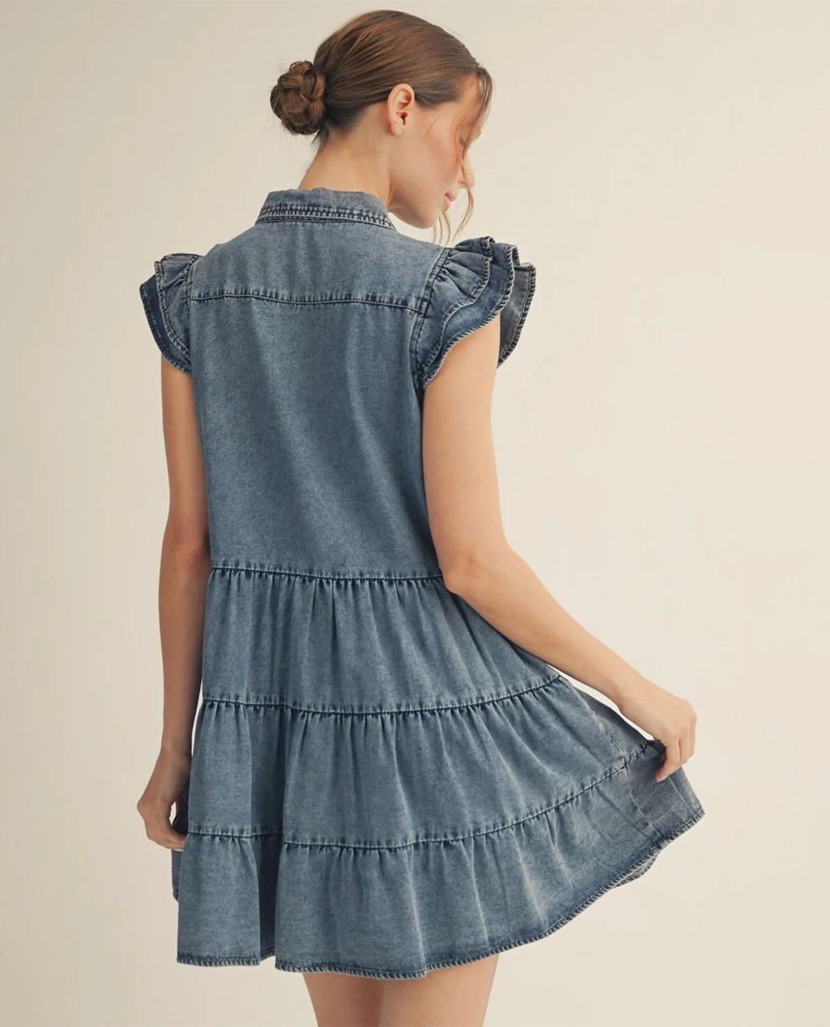 Jodifl Ruffle Sleeves Tiered Denim Dress - Image 2