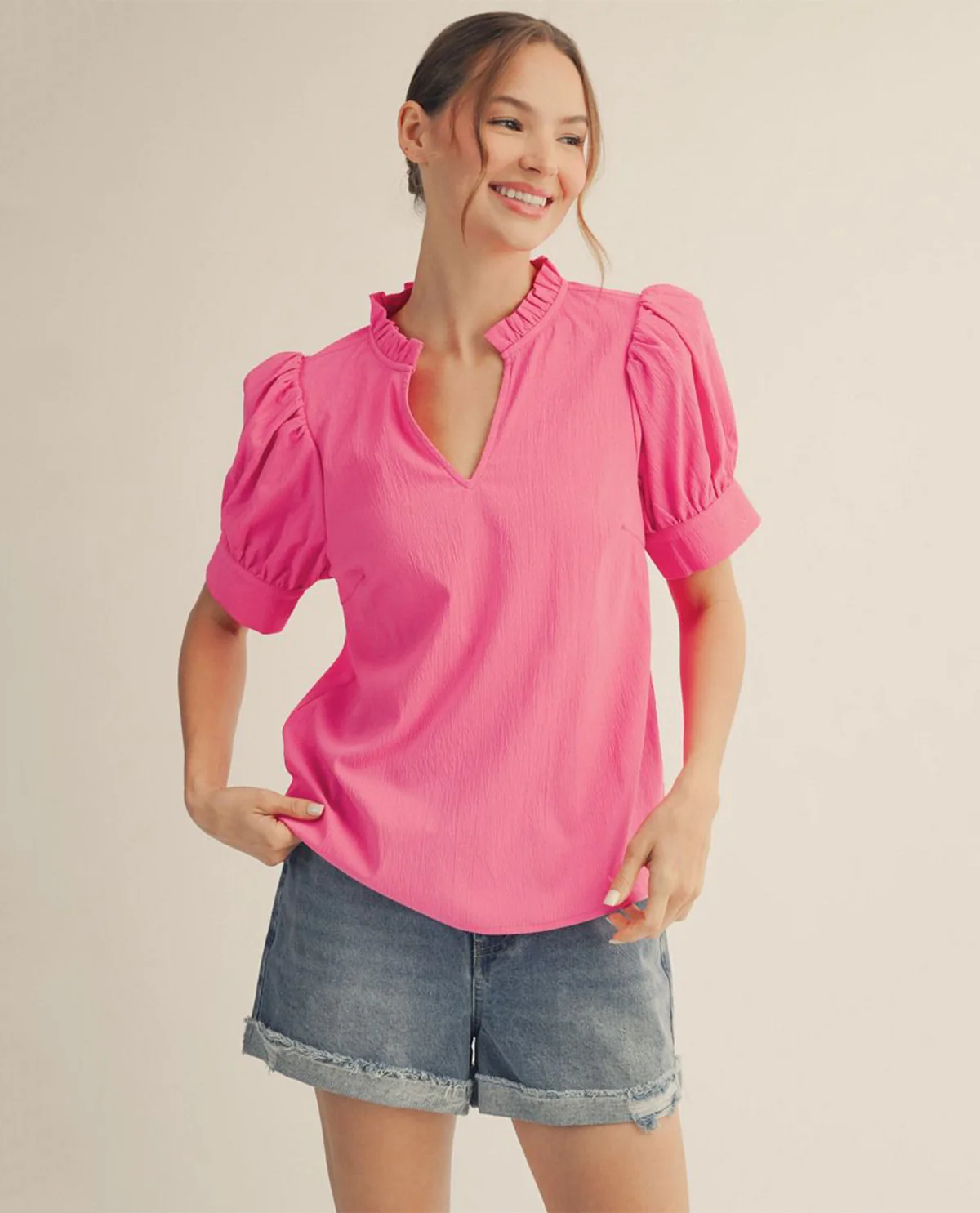 Jodifl Solid Crinkle Top With Puff Sleeves - Image 2