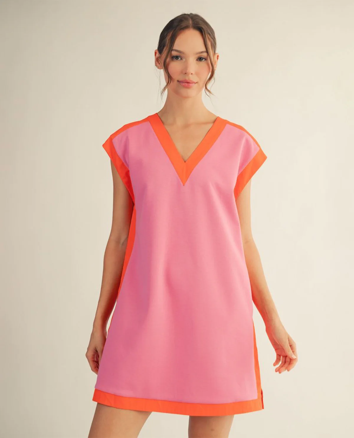 Jodifl Solid V-Neck Dress With Contrast Trim - Image 2