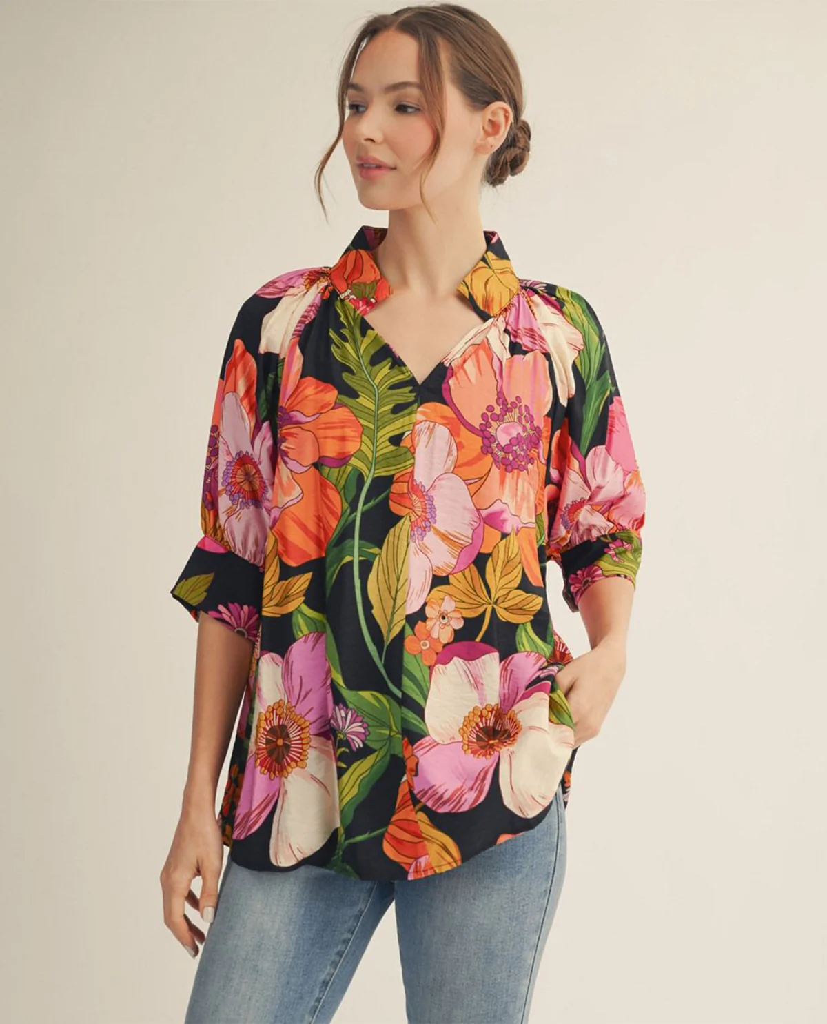 Jodifl Standing Neckline Floral Print Top - Image 3