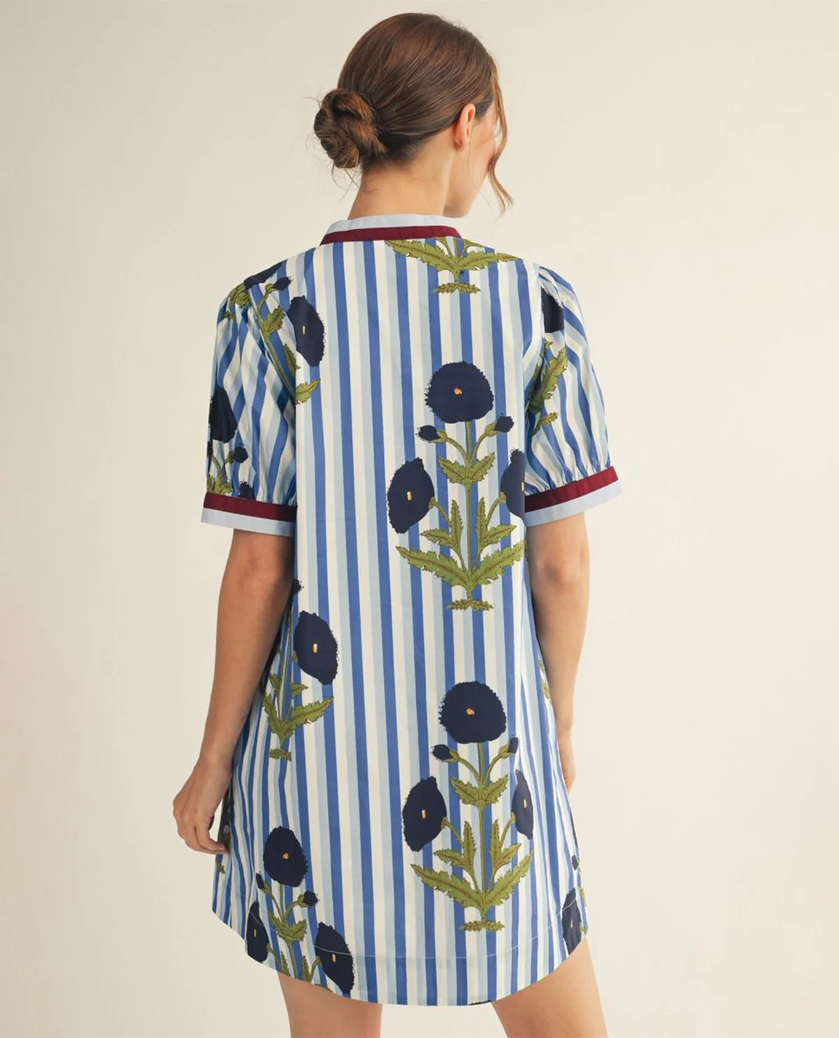 Jodifl Stripe Dress With Floral Print Navy - Image 2