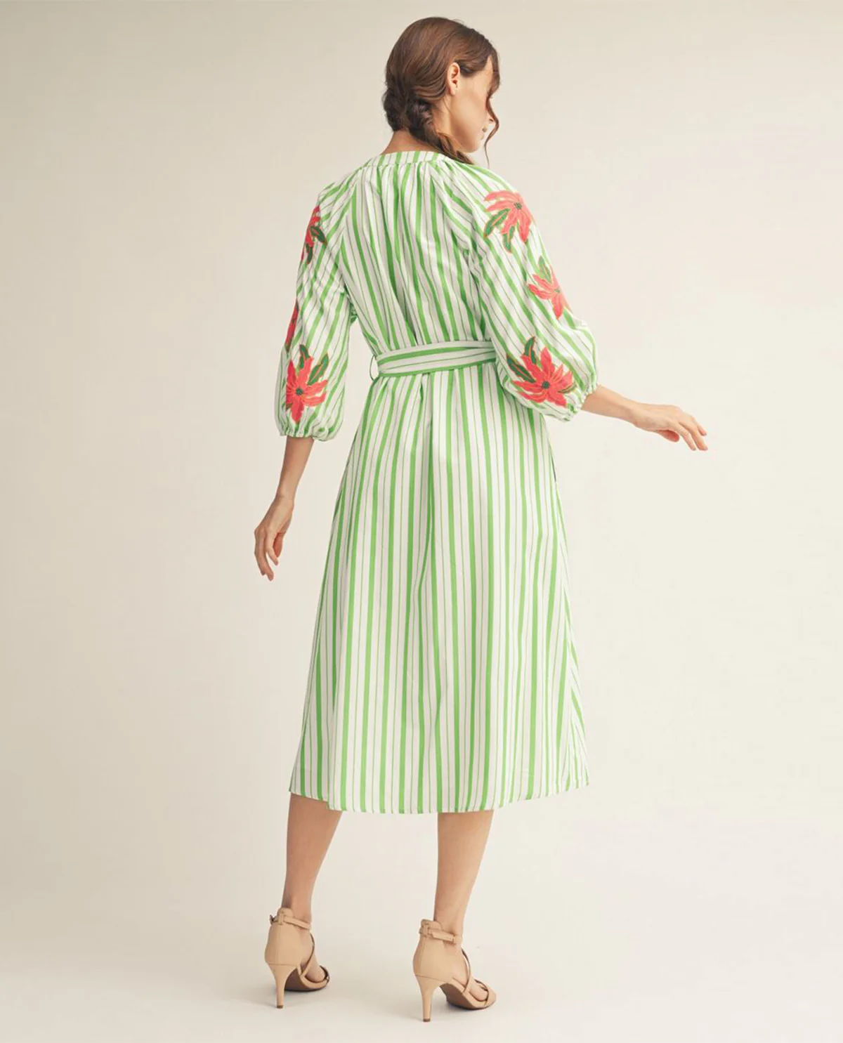 Jodifl Stripe Midi Dress With Embroidery Detail Green - Image 2