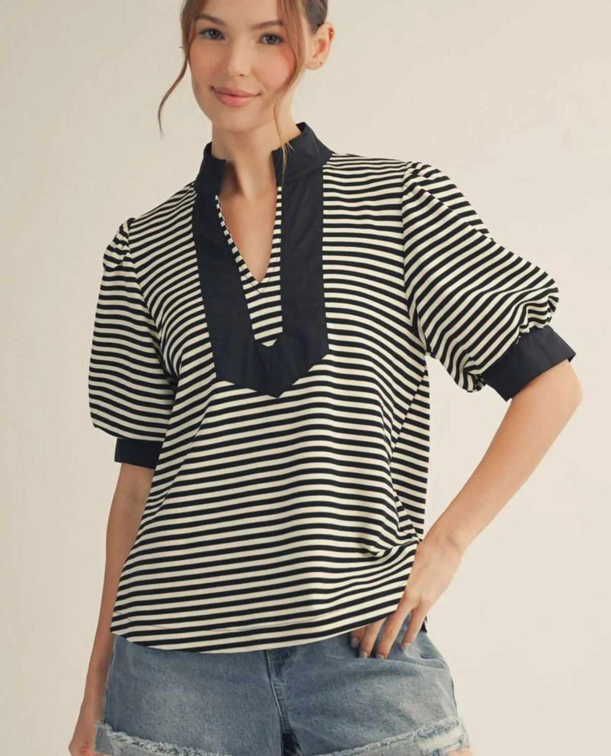 Jodifl Stripe Top With Solid Contrast Trim - Image 3