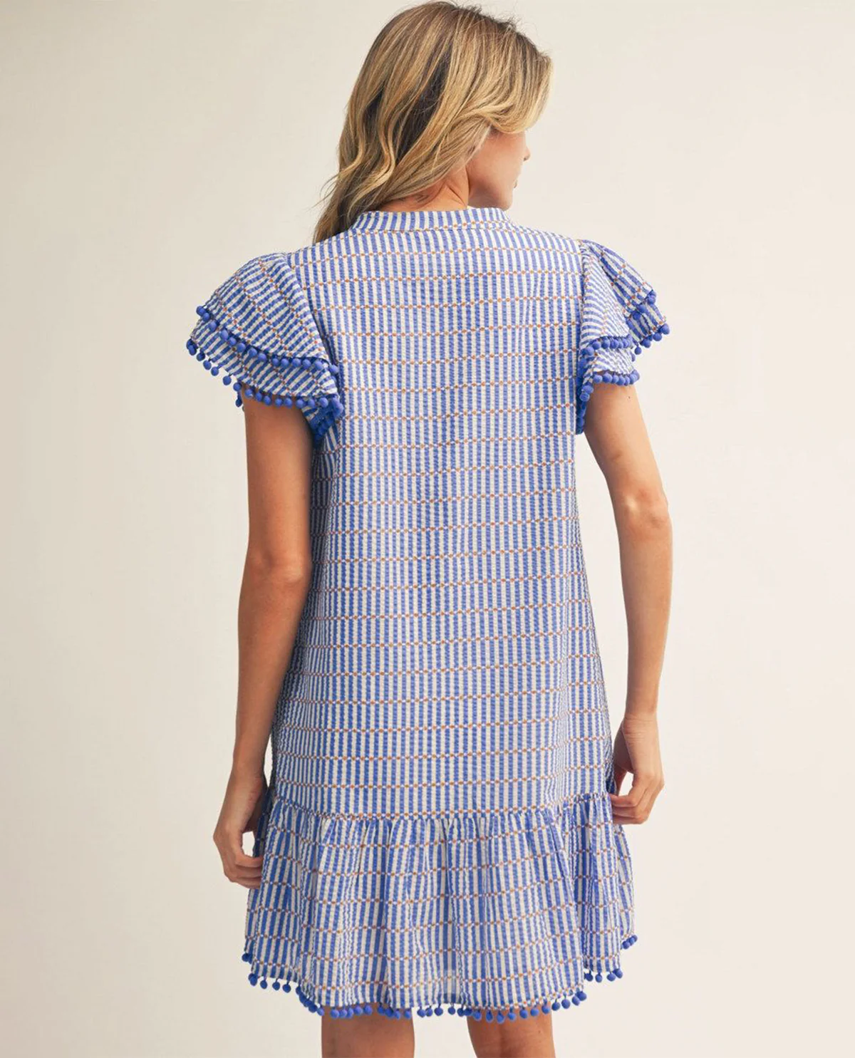 Jodifl Striped Dress With Double Ruffle Sleeve Blue - Image 3