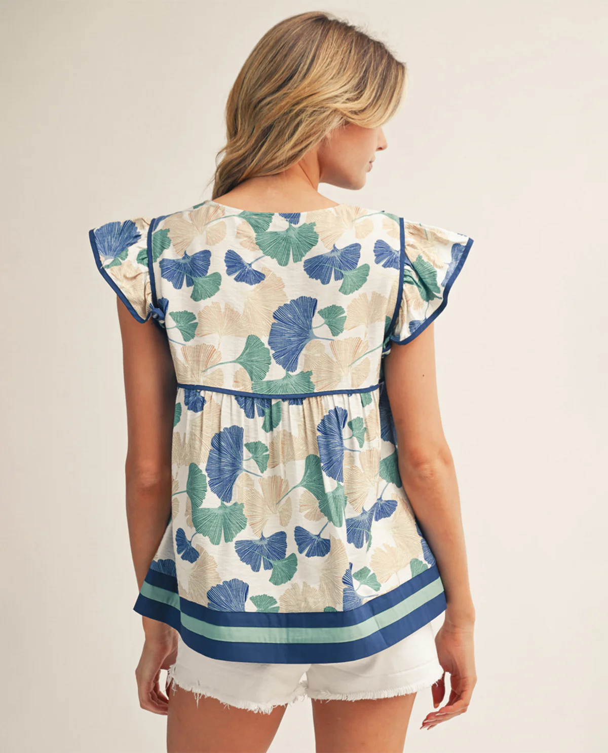 Jodifl V-Neck Babydoll Top Blue Mix - Image 2