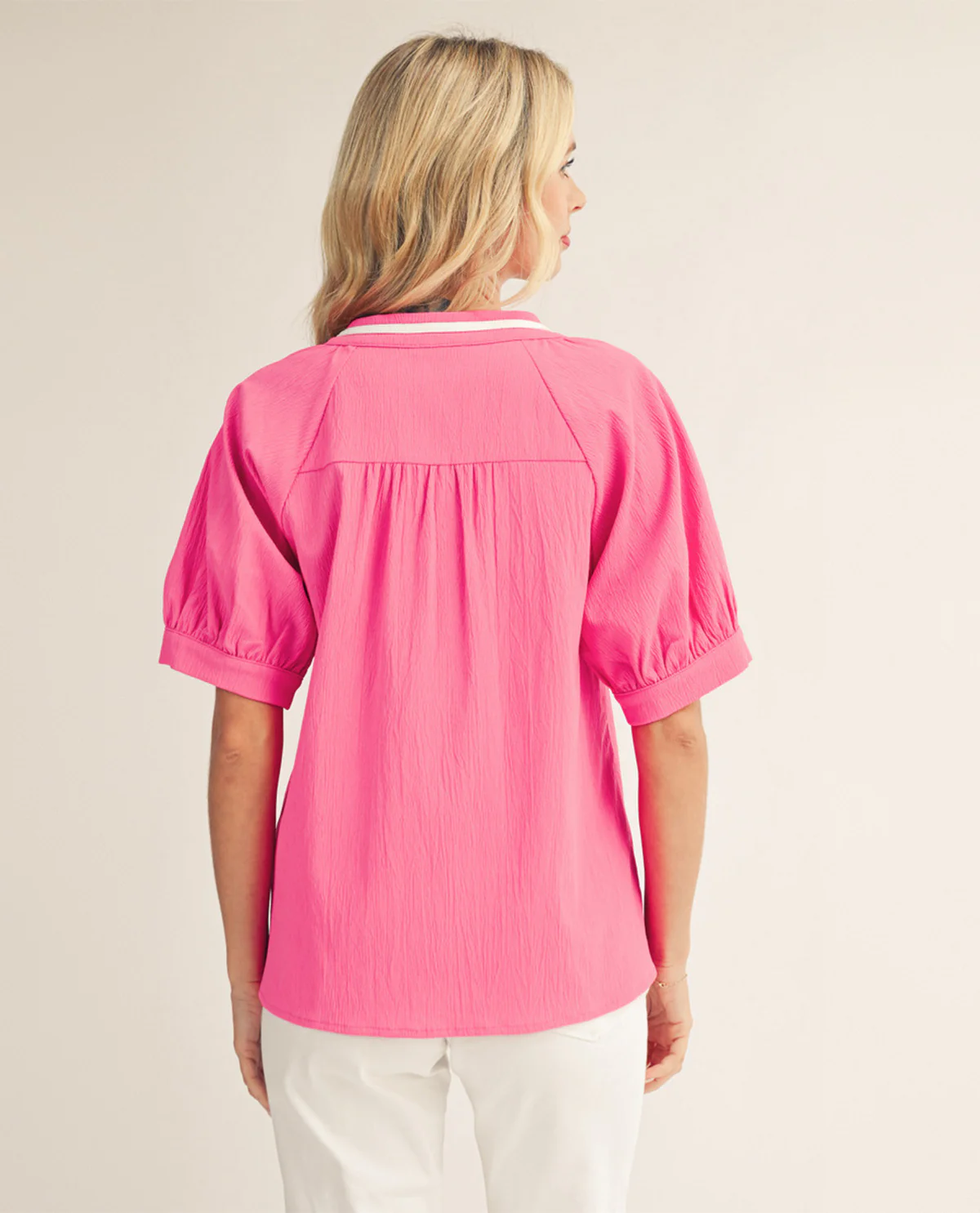 Jodifl V-Neck Top With Contrast Trim Pink - Image 2