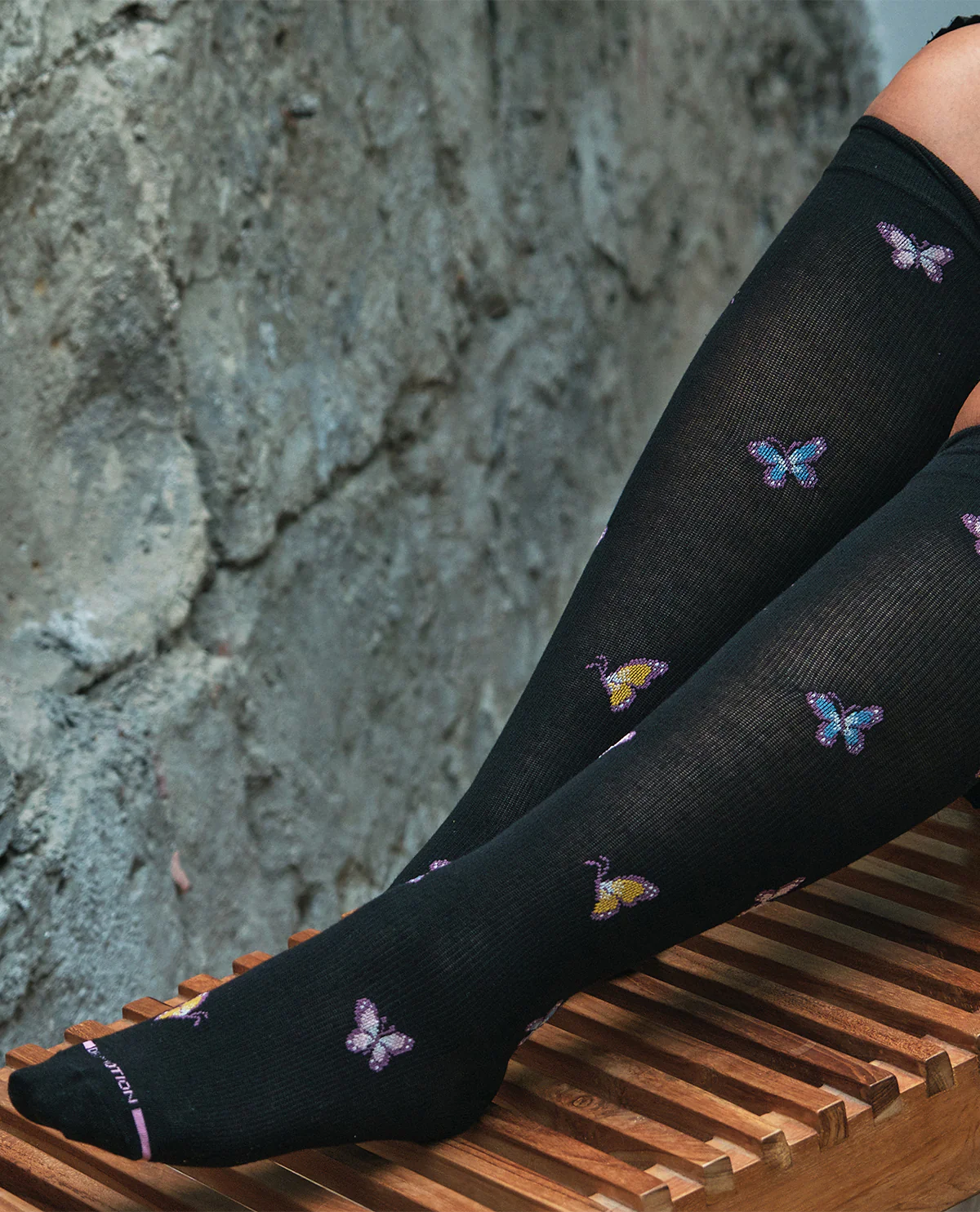 Dr. Motion Butterflies Knee High Compression Socks Black - Image 2