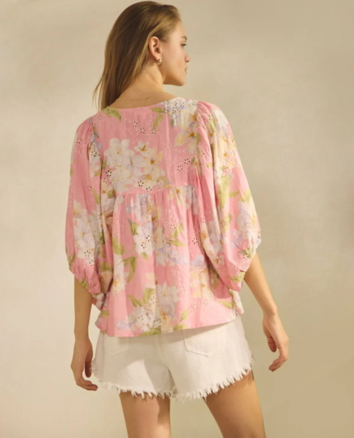 Oddi Floral Print Top With Ties Pink - Image 2