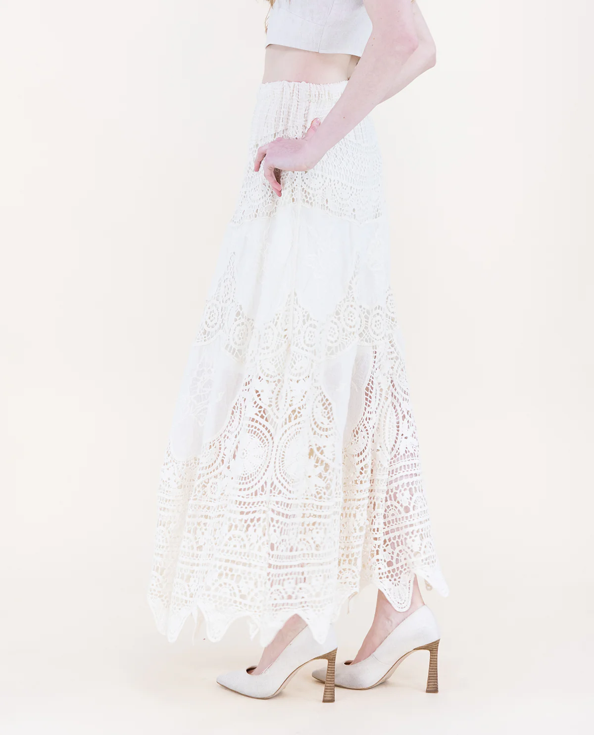 Original USA Crochet Lace Skirt Beige - Image 2