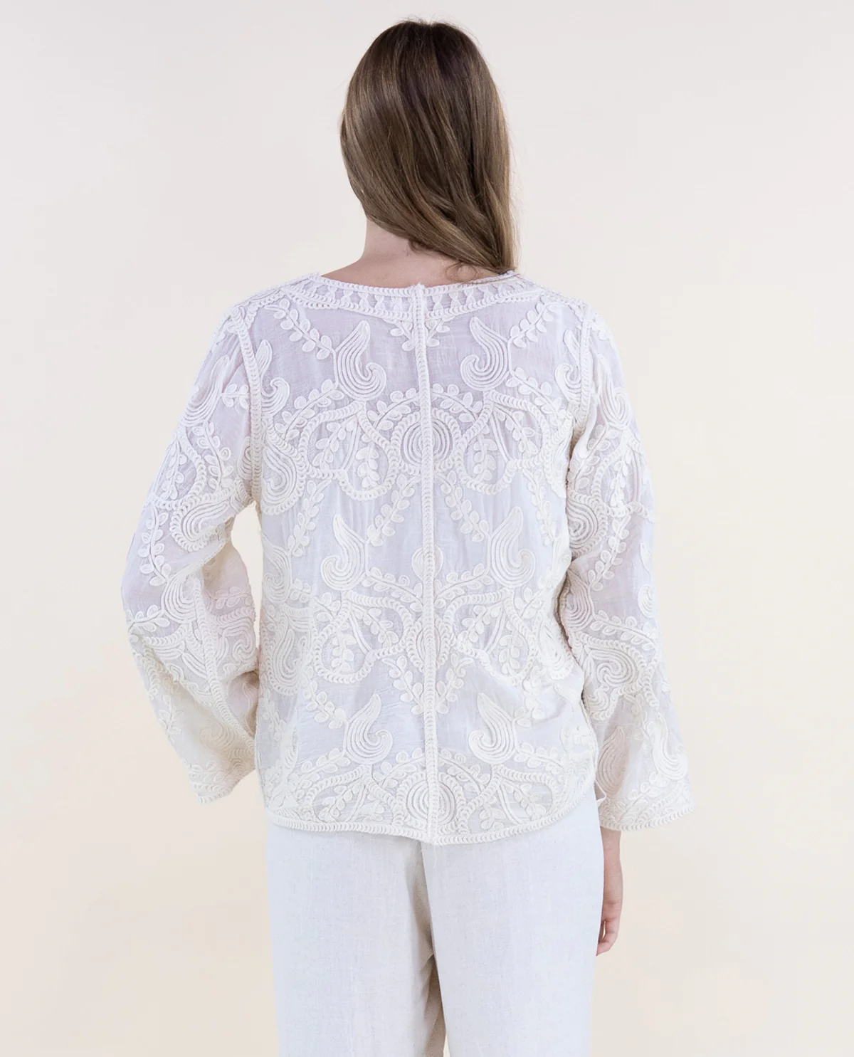 Original USA Embroidered Button Front Top Beige - Image 2
