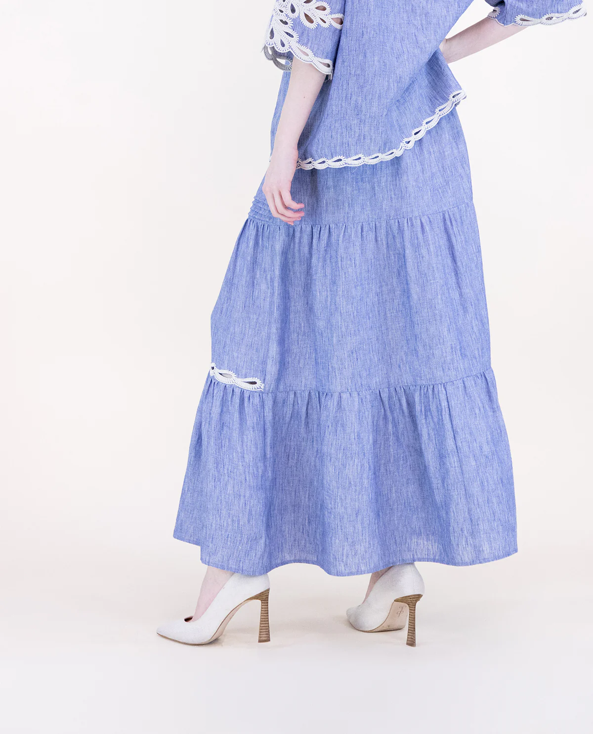 Original USA Eyelet Embroidered Maxi Skirt Denim - Image 2