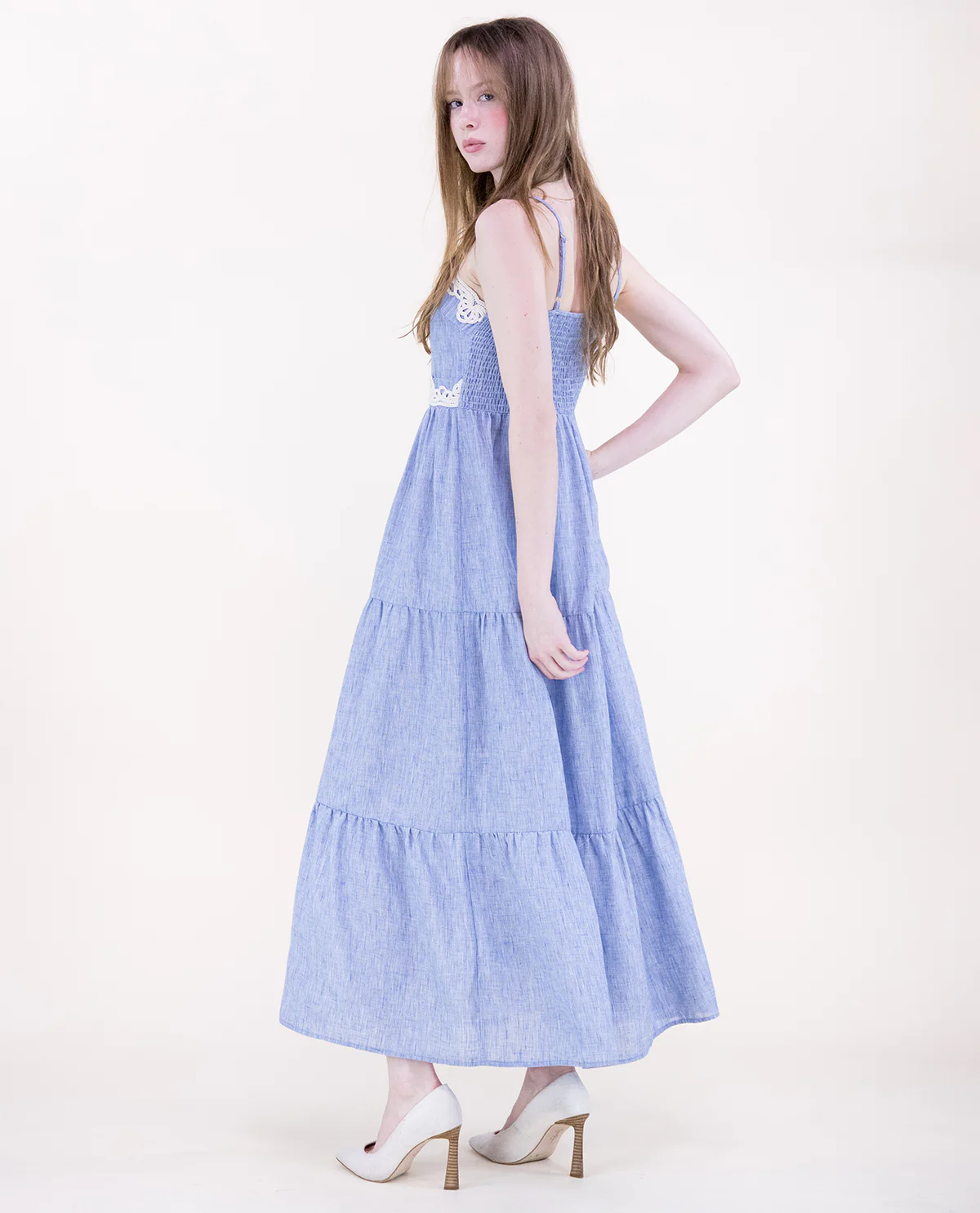 Original USA Lace Trim Tiered Dress Lt Denim - Image 2