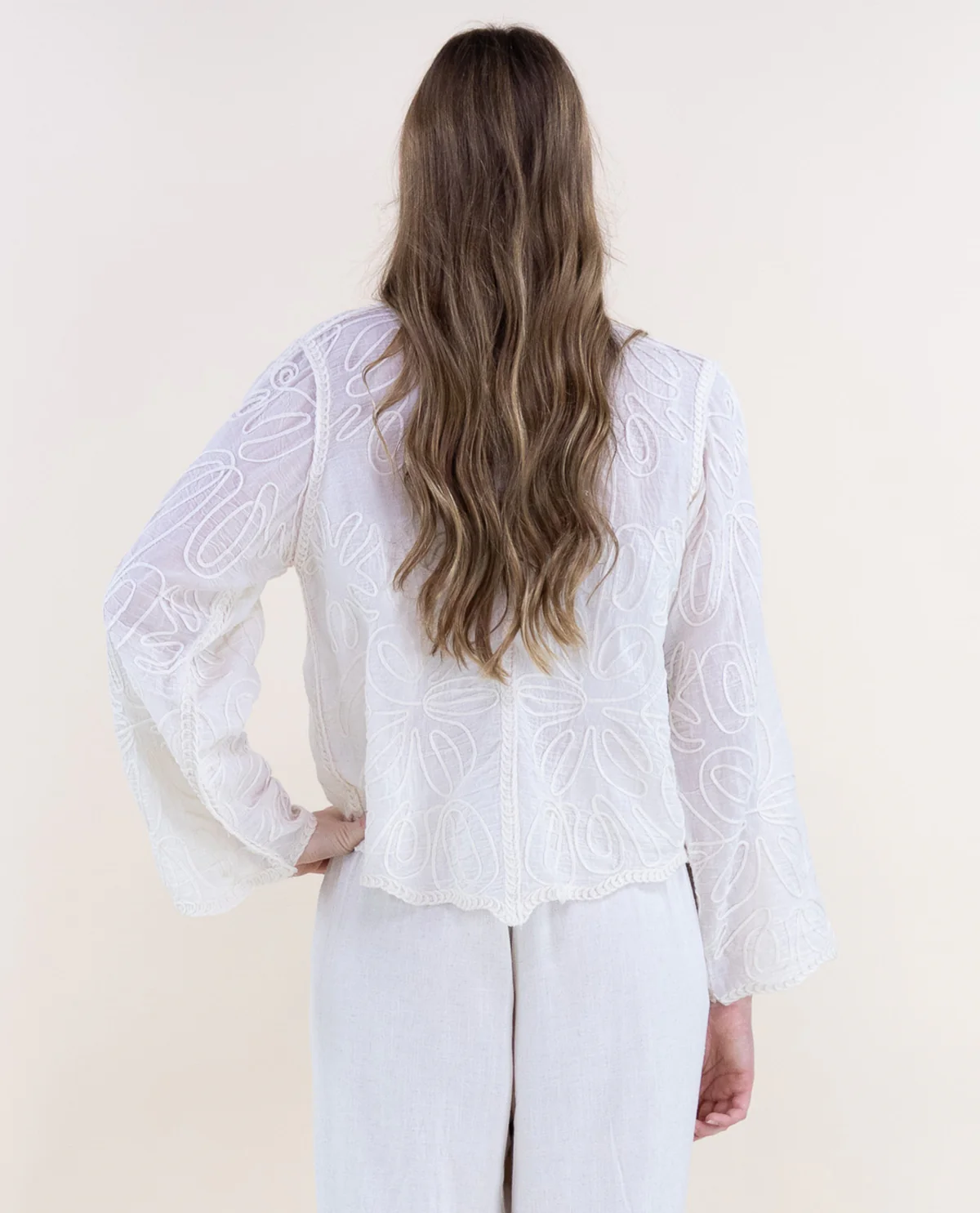 Original USA Scalloped Hem Button Front Top Beige - Image 2
