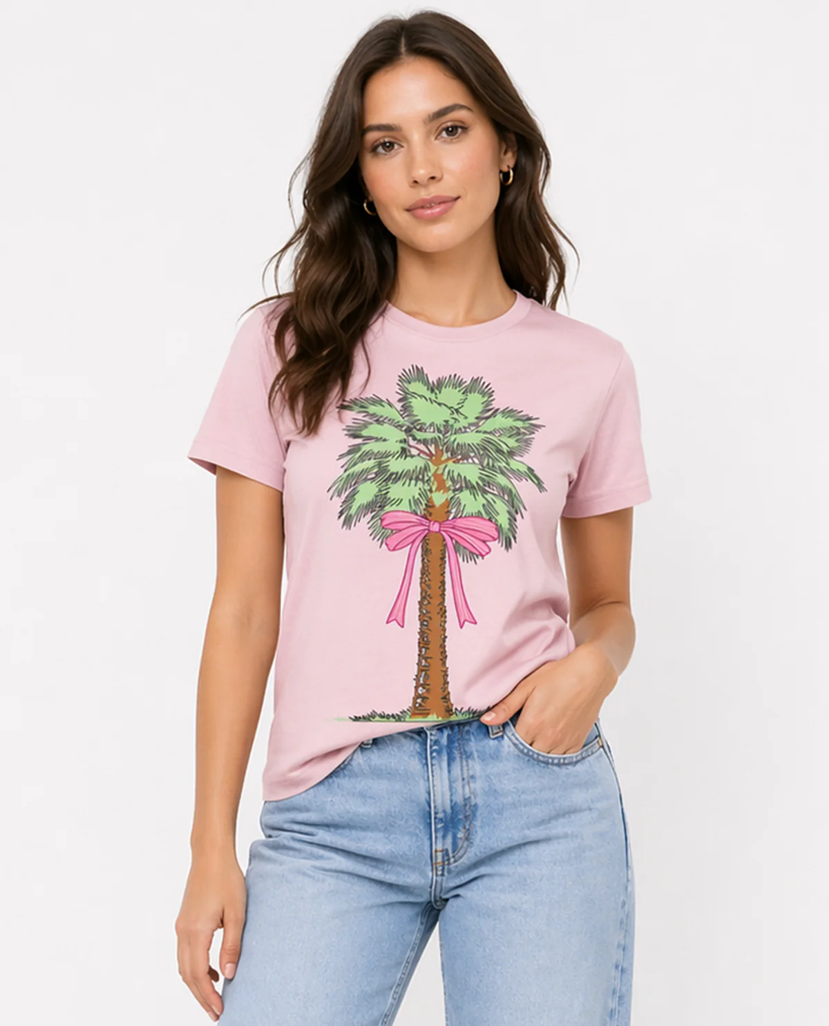 Palm Tree Short Sleeve Screen Tee Lt Pink - Image 2