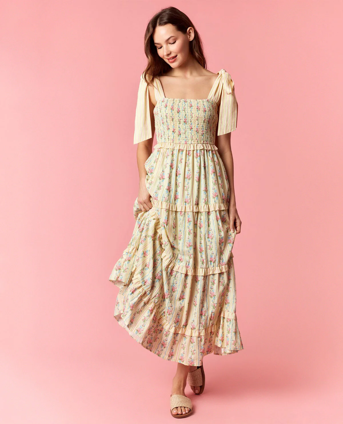 Peach Love Floral Mixed Print Dress - Image 2
